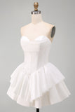 Sweetheart Abito corsetto bianco a linee a livelli corto da fine fine