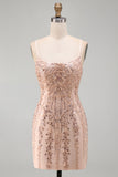 Champagne Bodycon Paillettes, vestito corto di ritorno a casa con pizzo sulla schiena
