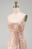 Champagne Bodycon Paillettes, vestito corto di ritorno a casa con pizzo sulla schiena