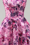 Corsetto corto a casa fucsia floreale con volant