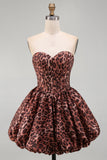 Sweetheart Leopard Corsetto A-Line con orlo a bolle e vestito di homecoming con pizzo sulla schiena