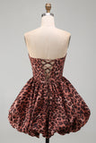 Sweetheart Leopard Corsetto A-Line con orlo a bolle e vestito di homecoming con pizzo sulla schiena