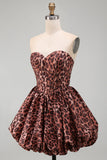 Sweetheart Leopard Corsetto A-Line con orlo a bolle e vestito di homecoming con pizzo sulla schiena