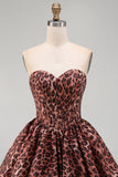 Sweetheart Leopard Corsetto A-Line con orlo a bolle e vestito di homecoming con pizzo sulla schiena