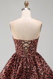 Sweetheart Leopard Corsetto A-Line con orlo a bolle e vestito di homecoming con pizzo sulla schiena