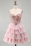 Corsetto rosa Dolce Rosa, Abito di Homecoming a livelli con volant e paillettes