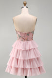 Corsetto rosa Dolce Rosa, Abito di Homecoming a livelli con volant e paillettes