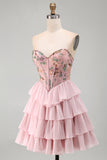 Corsetto rosa Dolce Rosa, Abito di Homecoming a livelli con volant e paillettes