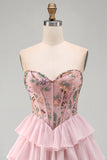 Corsetto rosa Dolce Rosa, Abito di Homecoming a livelli con volant e paillettes