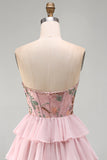 Corsetto rosa Dolce Rosa, Abito di Homecoming a livelli con volant e paillettes