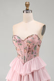 Corsetto rosa Dolce Rosa, Abito di Homecoming a livelli con volant e paillettes