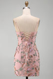 Camino rosa a flore, Bodycon Lace Up Back Out Short Homecoming Abito del Ritorno a Casa con Paillette