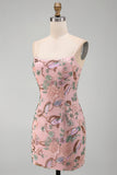 Camino rosa a flore, Bodycon Lace Up Back Out Short Homecoming Abito del Ritorno a Casa con Paillette