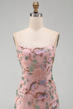 Camino rosa a flore, Bodycon Lace Up Back Out Short Homecoming Abito del Ritorno a Casa con Paillette