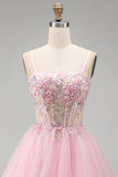 Corsetto floreale rosa A-line spalline a spaghetti paillettes abito corto di ritorno a casa con perline