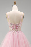 Corsetto floreale rosa A-line spalline a spaghetti paillettes abito corto di ritorno a casa con perline