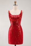 Abito corto di Homecoming in Bodycon Bordeaux scintillante con paillettes scollo quadrato