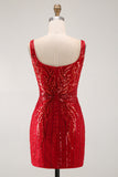 Abito corto di Homecoming in Bodycon Bordeaux scintillante con paillettes scollo quadrato