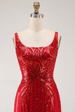 Abito corto di Homecoming in Bodycon Bordeaux scintillante con paillettes scollo quadrato
