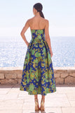 Abito Midi Jacquard senza spalline a fiori rosa