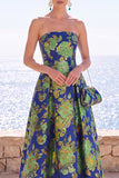Abito Midi Jacquard senza spalline a fiori rosa