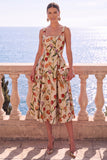 Abito Fiore Jacquard a scollo quadrato albicocca