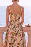 Abito Fiore Jacquard a scollo quadrato albicocca