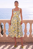 Abito Fiore Jacquard a scollo quadrato albicocca