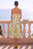 Abito Fiore Jacquard a scollo quadrato albicocca