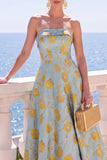 Abito midi senza spalline blu Jacquard A-Line