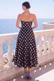 Abito midi senza spalline blu Jacquard A-Line