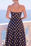 Abito midi senza spalline blu Jacquard A-Line