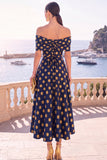 Abito midi a linea A con fiori verde navy con spalle e pizzo sulla schiena
