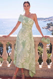 Abito floreale asimmetrico verde Jacquard A-Line
