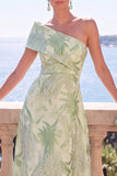 Abito floreale asimmetrico verde Jacquard A-Line