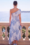 Abito floreale asimmetrico verde Jacquard A-Line