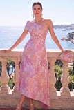 Abito floreale asimmetrico verde Jacquard A-Line
