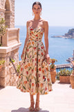Abito midi floreale arricciata Olive Sweetheart A-Line Jacquard