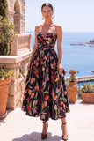 Abito midi floreale arricciata Olive Sweetheart A-Line Jacquard