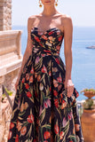Abito midi floreale arricciata Olive Sweetheart A-Line Jacquard