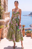 Abito midi floreale arricciata Olive Sweetheart A-Line Jacquard
