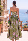 Abito midi floreale arricciata Olive Sweetheart A-Line Jacquard
