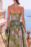 Abito midi floreale arricciata Olive Sweetheart A-Line Jacquard