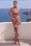 Abito Maxi Floreale Arancione Sirena con una sola spalla