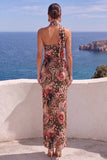 Abito Maxi Floreale Arancione Sirena con una sola spalla
