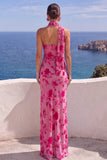 Abito Maxi Floreale Arancione Sirena con una sola spalla