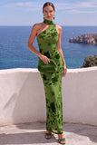 Abito Maxi Floreale Arancione Sirena con una sola spalla