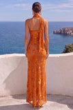 Abito Maxi Floreale Arancione Sirena con una sola spalla