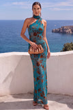 Abito Maxi Floreale Arancione Sirena con una sola spalla