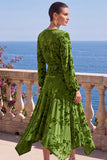 Abito floreale midi asimmetrico a maniche lunghe in velluto A-Line con scollo a V